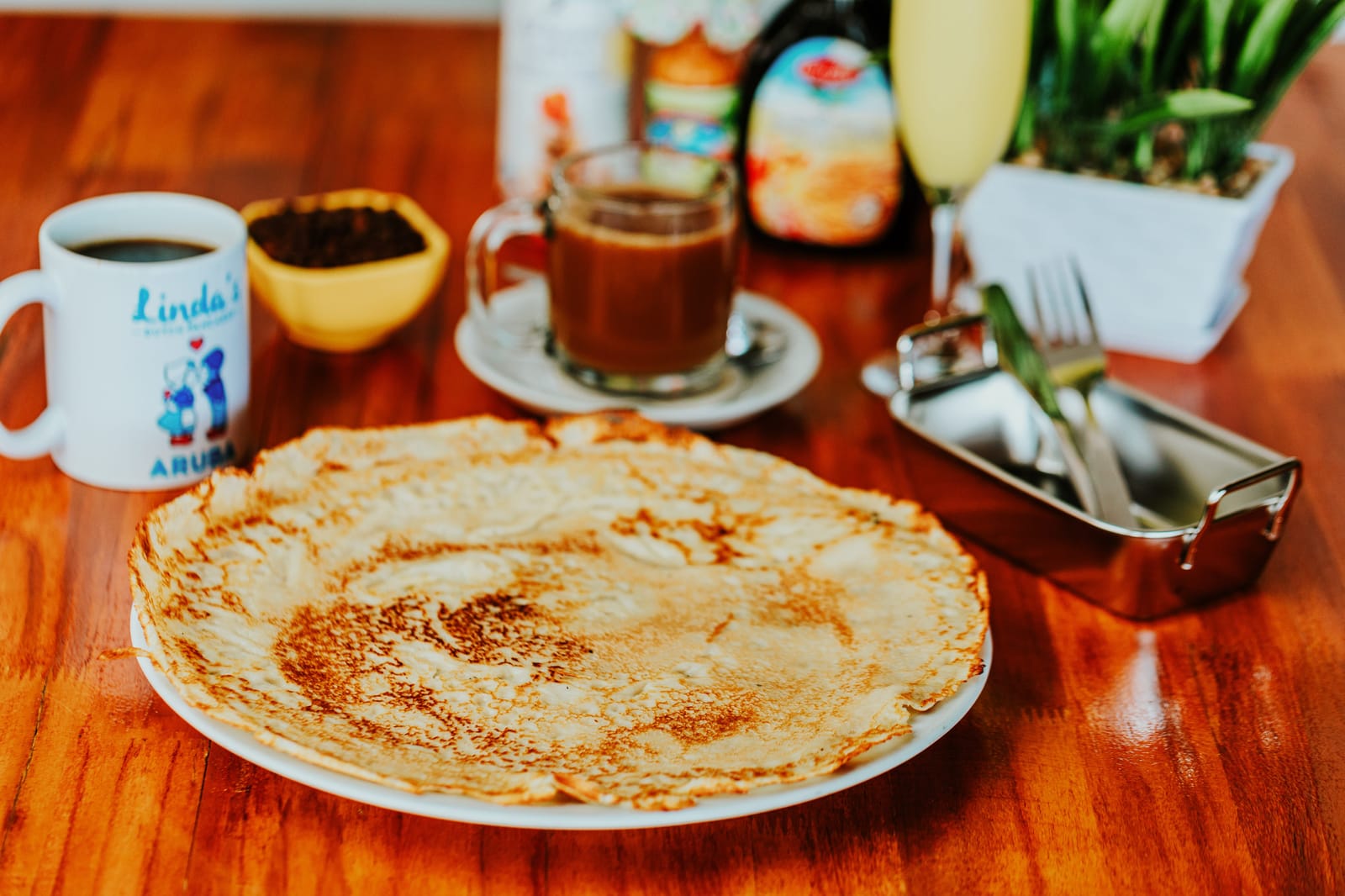 Plain pancake with coffee